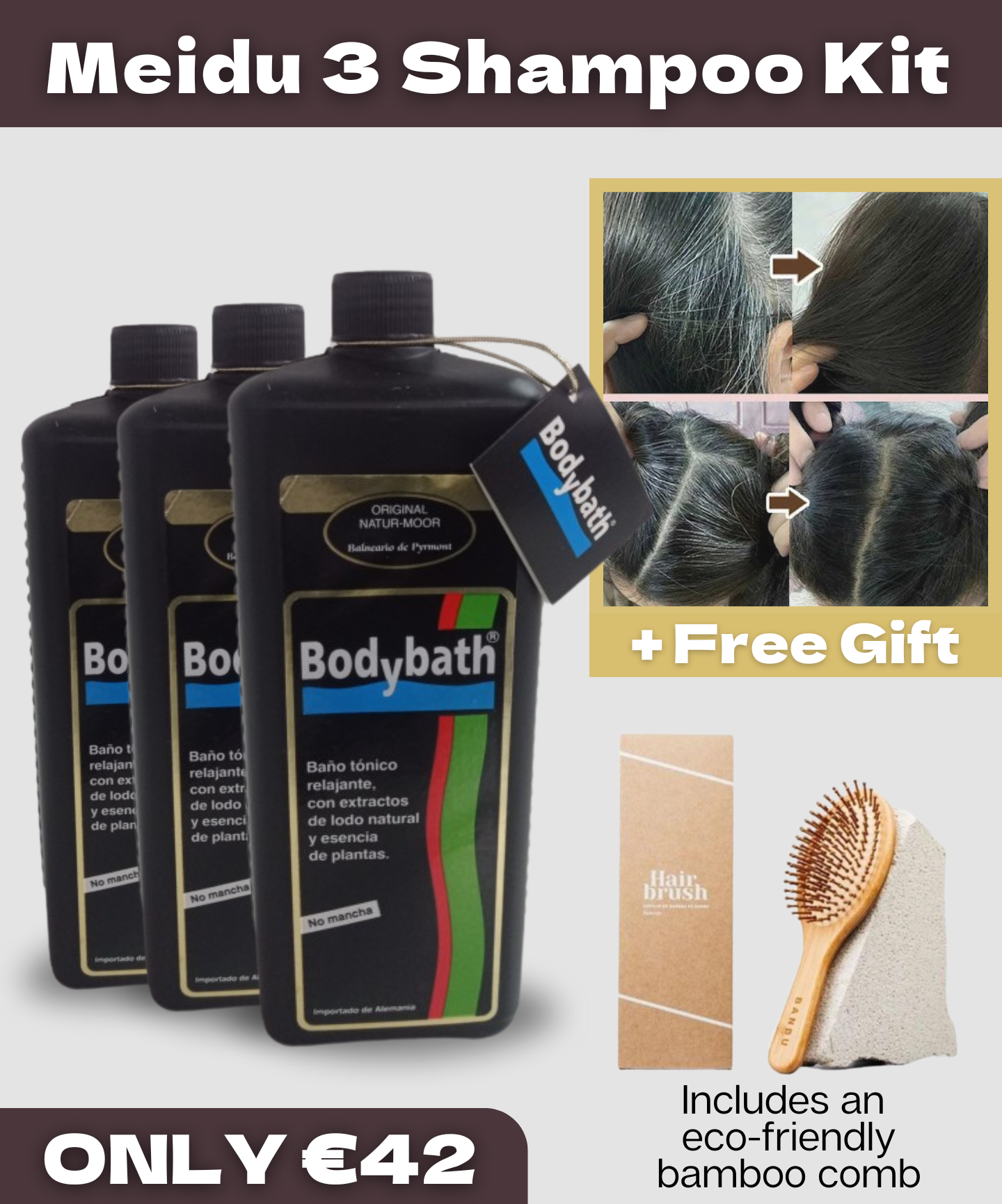 3-in-1 Shampoo for White Hair + FREE Eco-Friendly Bamboo Comb